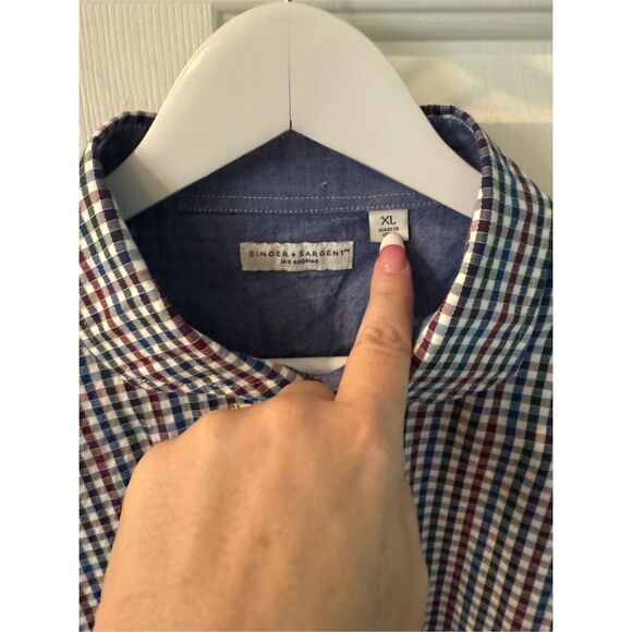 Singer + Sargent Red Blue Green Gingham Textured Button Down Shirt sz XL EUC - Picture 4 of 8
